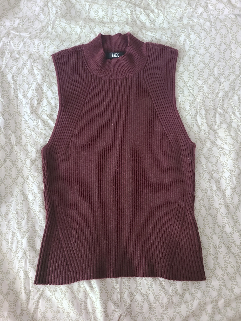PAIGE Burgundy Ribbed Sleeveless Mock Neck Top